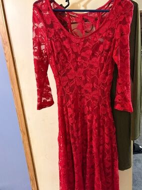 Women's Red Lace Fit-and-Flare Dress and green body cone dress
